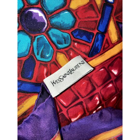 YSL Yves Saint Laurent Silk Scarf Jewel Print GORGEOUS COLORS Old Money Mob Wife - Picture 6 of 6